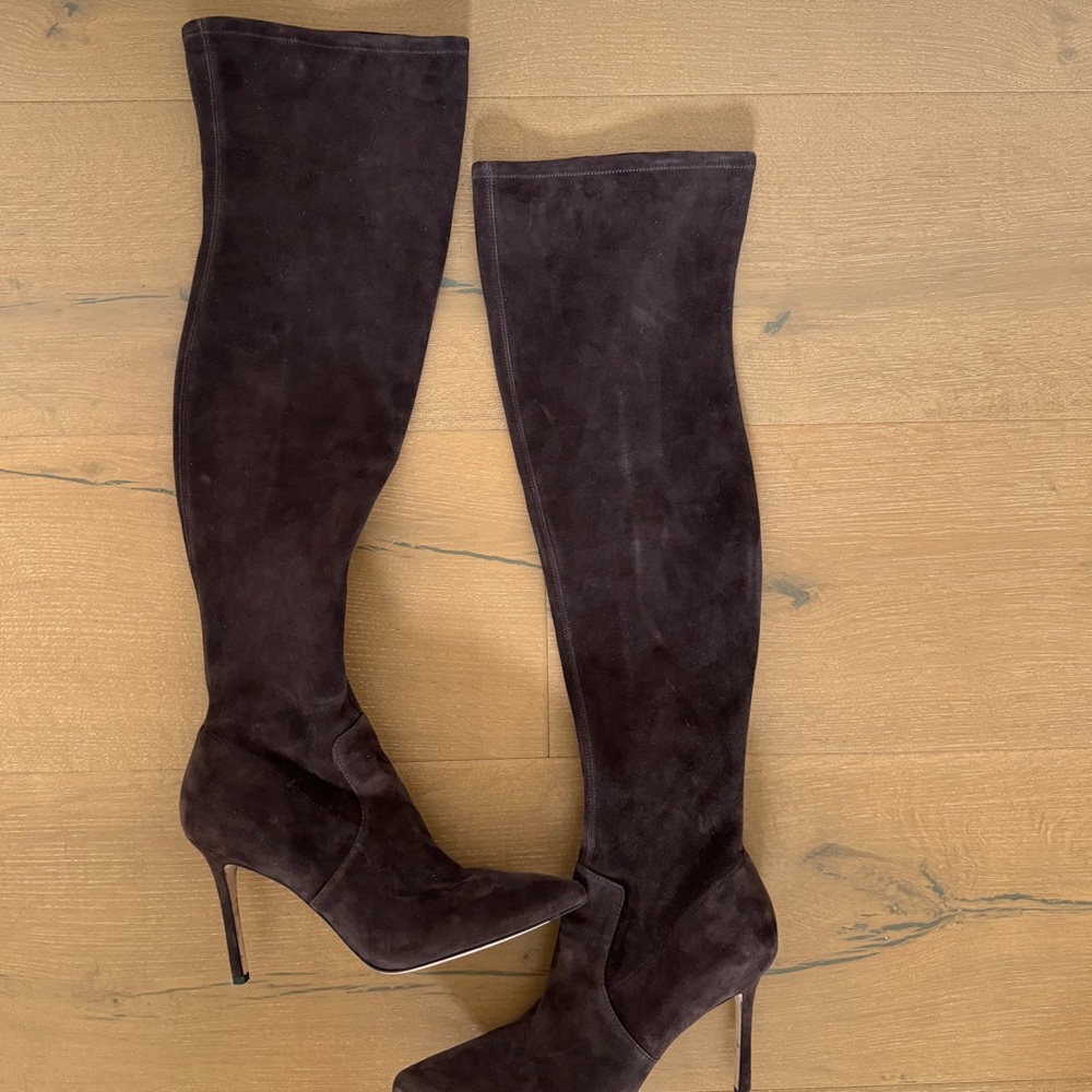 Veronica Beard Brown Suede Over-the-Knee Boots with Stiletto Heel